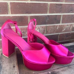 Bellini Fuchsia Satin Block Heel Sandals